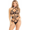 Body Crotchless Din Satin Elastic Negru Leg Avenue S-L