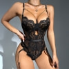 Body Din Dantelă cu Decupaje și Lanț La Decolteu Negru S-M