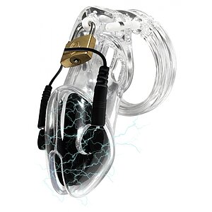 Cușcă Penis Electrică Discretă cu Telecomandă Transparent Thumb 1