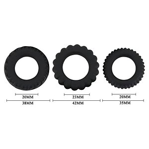 Set Inele Penis Titan 3 în 1 Silicone Negru Thumb 1