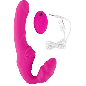 Strapless Strap On Cu 2 Vibratoare Reîncărcabil Roz Thumb 9