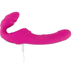 Strapless Strap On Cu 2 Vibratoare Reîncărcabil Roz Thumb 7