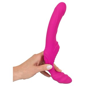 Strapless Strap On Cu 2 Vibratoare Reîncărcabil Roz Thumb 5