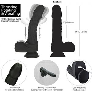 Naked Addiction 23 cm, Vibrator Rotativ și De împingere Negru Thumb 11