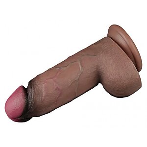 Lovetoy Dildo 25cm Silicon Dublu Strat cu Ventuză Maro Thumb 5