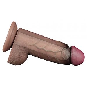 Lovetoy Dildo 25cm Silicon Dublu Strat cu Ventuză Maro Thumb 6