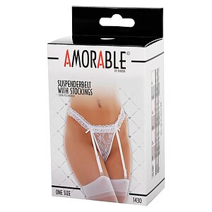 Portjartier Cu Dresuri Amorable Claudia Alb S-L Thumb 1
