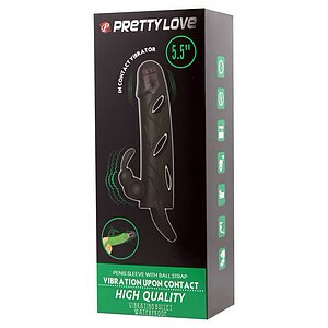 Prelungitor Pretty Love Penis Sleeve With Ball Strap Negru Thumb 3