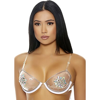 Sutien Forplay Clear Things Up Rhinestone Alb