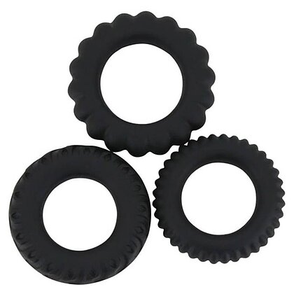 Set Inele Penis Titan 3 în 1 Silicone Negru