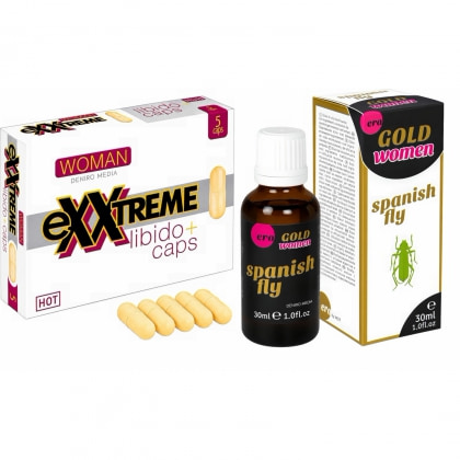 Pachet Capsule Femei eXXtreme Libido Afrodisiac + Afrodisiac Spanish Fly Strong Gold Women 30ml