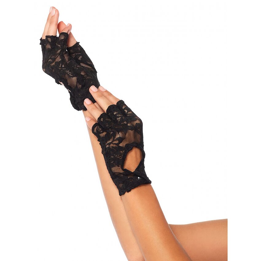 Mănuși Leg Avenue Lace Keyhole Negru