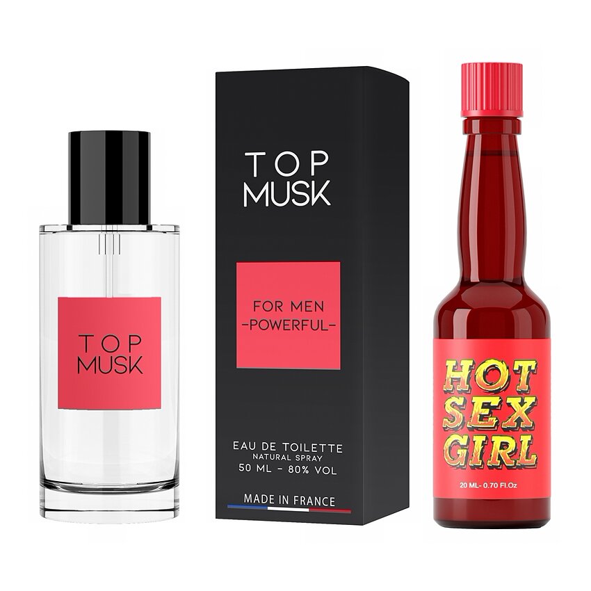 Pachet Afrodisiac Hot Sex Girl 20ml + Parfum Feromoni Top Musk 75ml