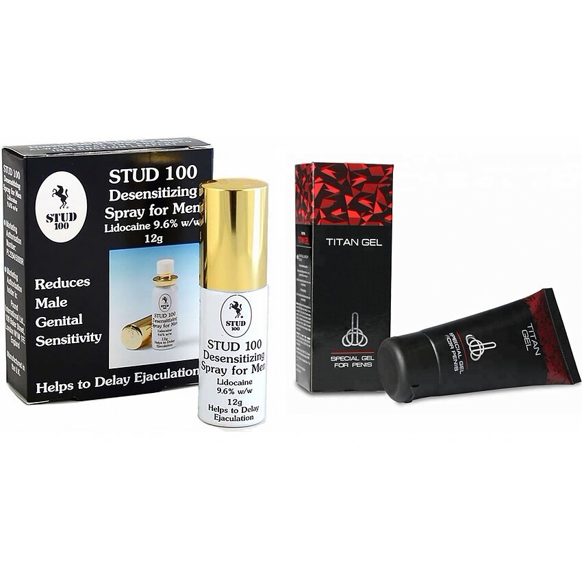 Pachet Cremă Mărirea Penisului Titan Gel Original 50ml + Spray Stud 100 Original