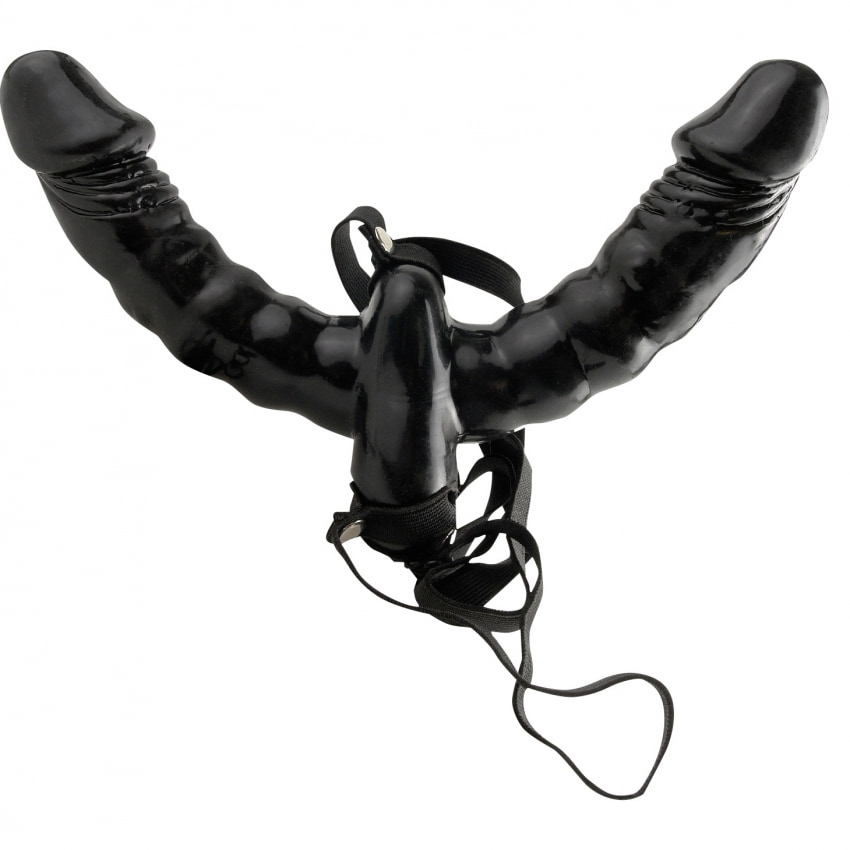 Strap-On Cu Vibrații Double Delight Negru